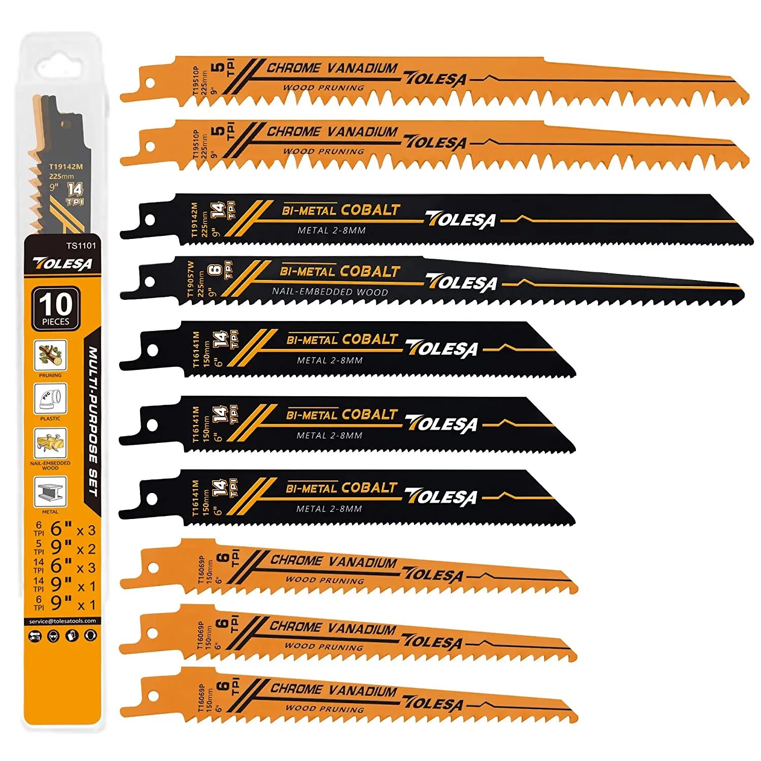 Metal Saw Reciprocating - TOLESA 10PCS ลูกสูบ Bi-โลหะใบเลื่อยสําหรับตัดแต่งกิ่งไม้ PVC ตัด